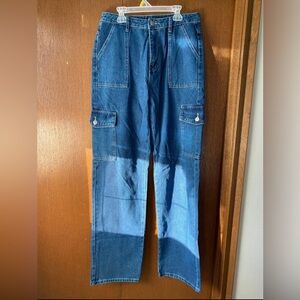 Blue wide leg cargo jeans lg